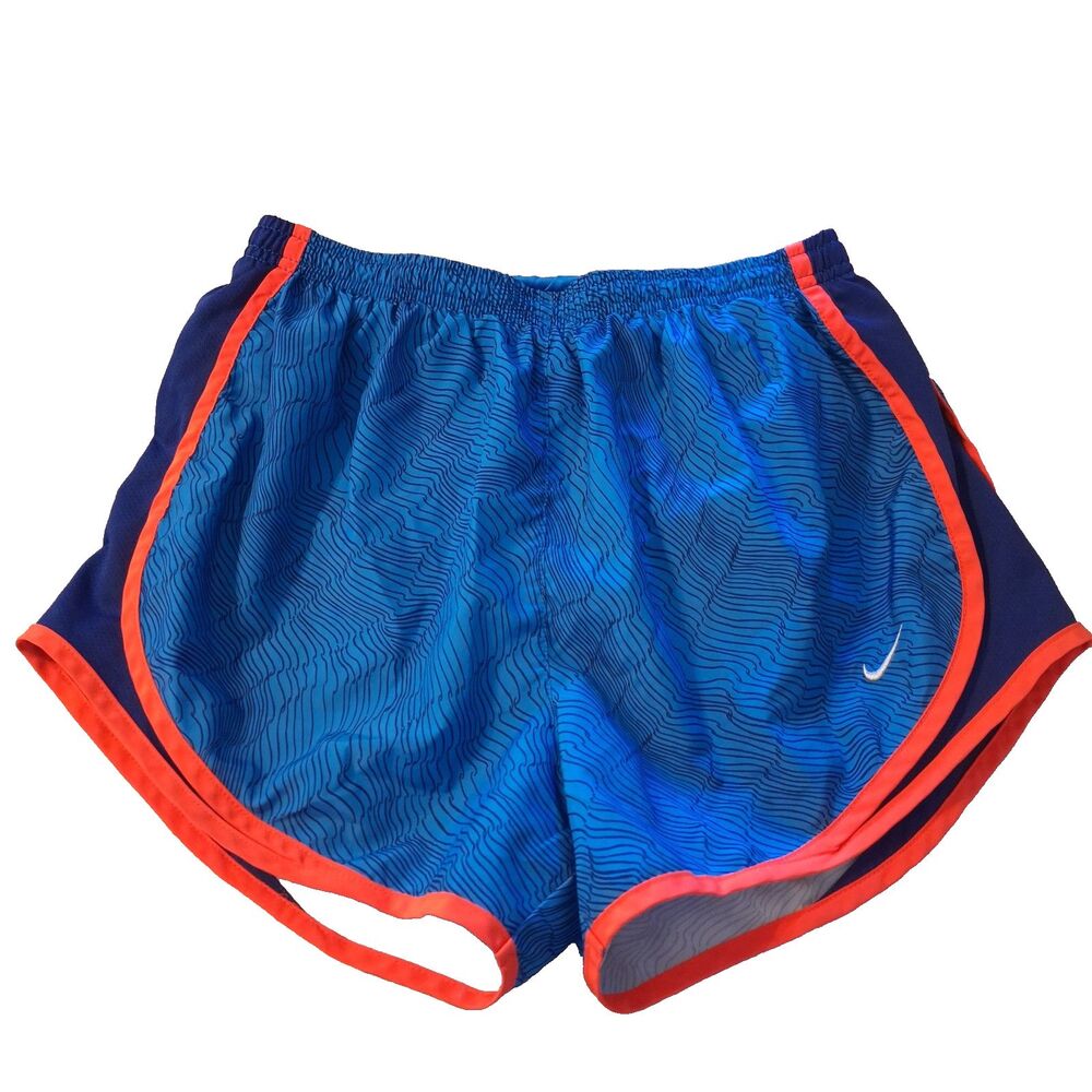 Nike Dri-FIT Running Shorts Womens Medium Blue Orange Mesh Lined Athletic Gym